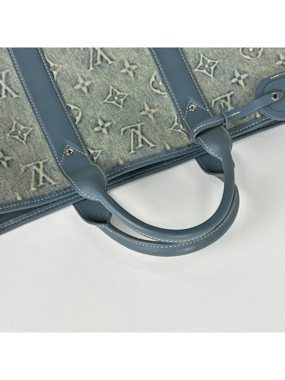 Louis Vuitton Weekend Tote NM 2-Way Monogram Wash Denim Leather Blue